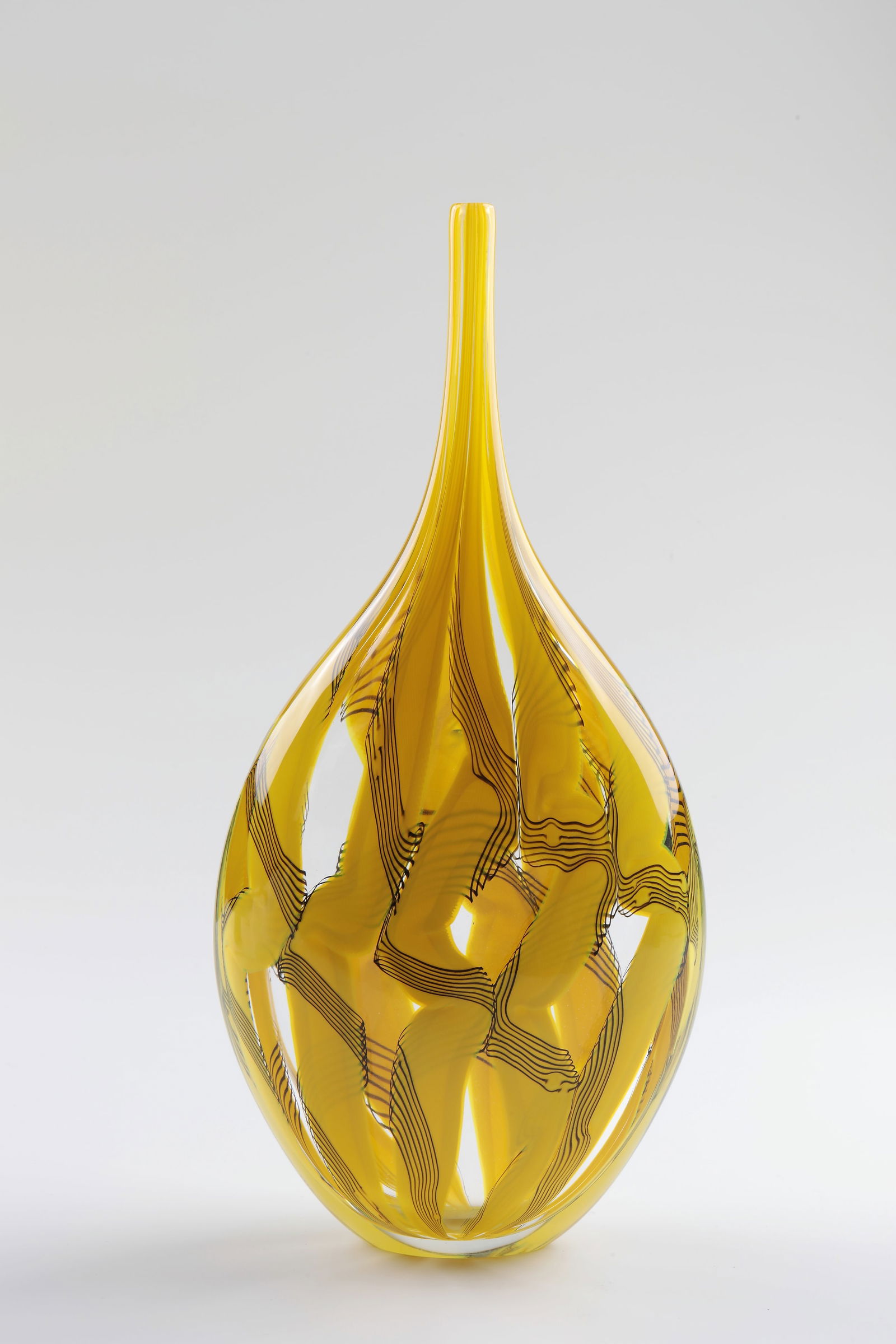 Limited Vase ''Giraffa Gialla'': Limited vase ''Giraffa Gialla'' Giampaolo Seguso (design), Seguso Viro, Murano, 1999 Limited vase from the series ''La Ragnatela''. Colourless glass, vertical ribbon decoration made of opaque yellow