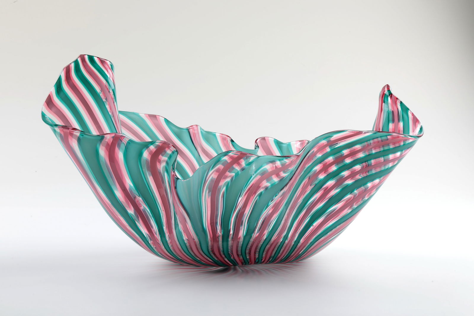 Rare Large Handkerchief Vase ''a canne'': Rare large handkerchief vase ''a canne'' Fulvio Bianconi (design), Venini, c. 1949-1950 so-called ''Fazzoletto''. Colourless glass with alternating melted glass rods ('canne') in the colours light