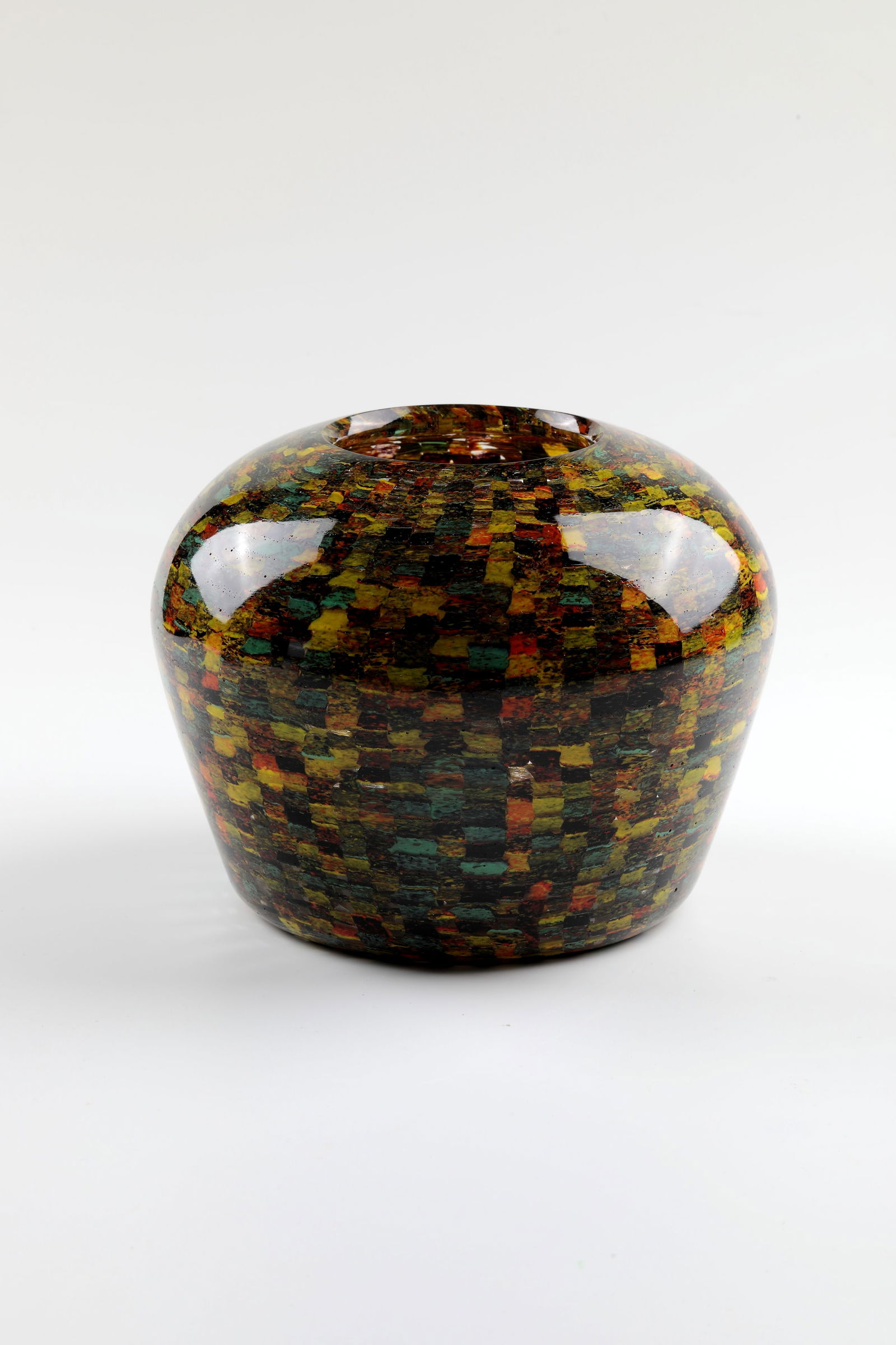 Unique Vase ''Azteko'': Unique Vase ''Azteko'' Lorenzo Tartari ''Marty'', Murano, 2012 Colourless glass with multi-coloured glass dust applied in several layers like a lattice. Inscribed in the bottom: Marty-Murano 1/1