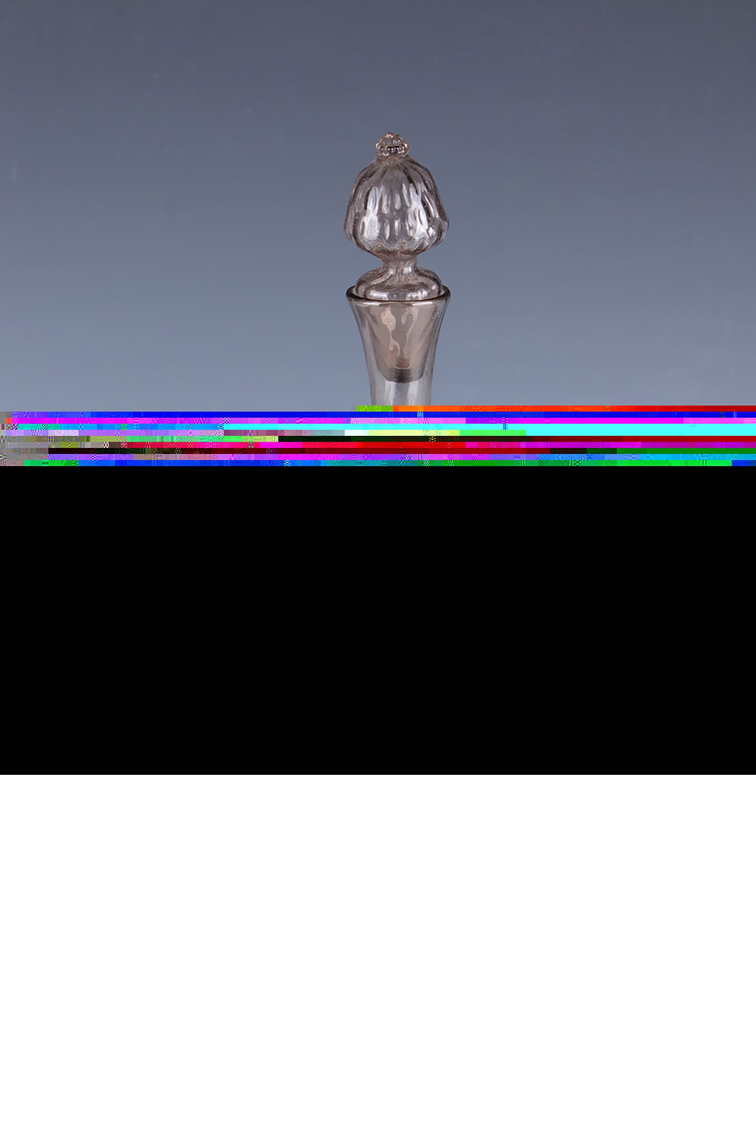 Bottle with stopper ''Soffiato'': Bottle with stopper ''Soffiato'' Murano, c. 1920 Thin-walled, colourless, slightly grey-tinged glass with optically blown wrestling decoration. The neck, which tapers upwards, is drawn slightly
