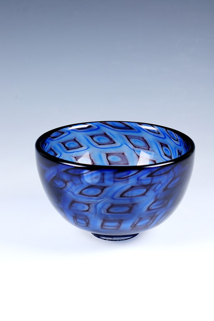 Bowl ''Ravenna'': Bowl ''Ravenna'' Ernest Gordon for Afors Glasbruk, Sweden, c. 1955 Thick-walled, colourless glass overlaid with deep blue, decorated in sandblasting technique, pattern covered with brown-red glass
