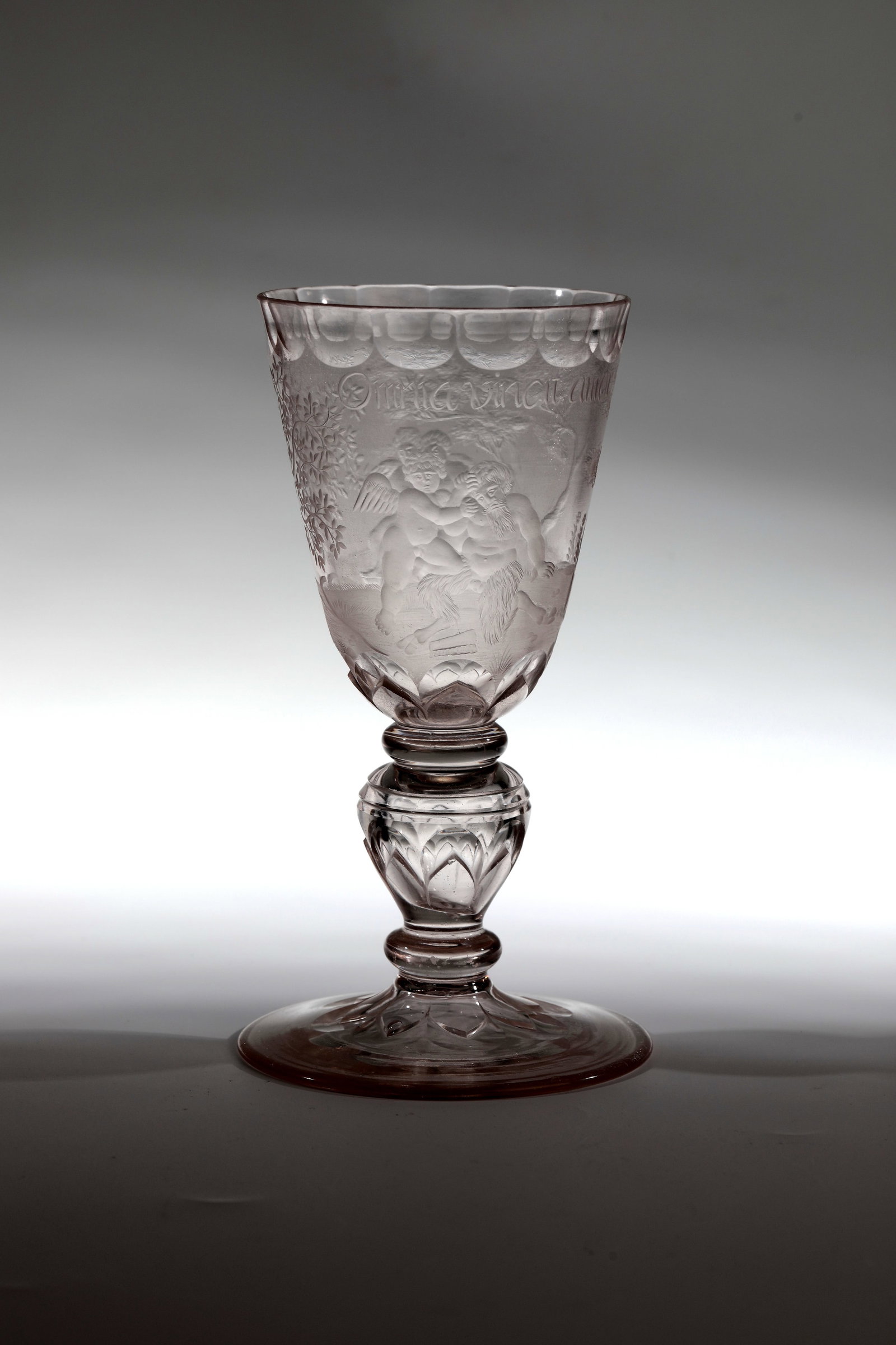 Goblet with Allegory of Love after Agostino Carracci: Goblet with allegory of love after Agostino Carracci Zechlin, cut by Elias Rosbach (attributed), c. 1730 On the base of the disc with tear-off, baluster shaft and the base of the cuppa, each a