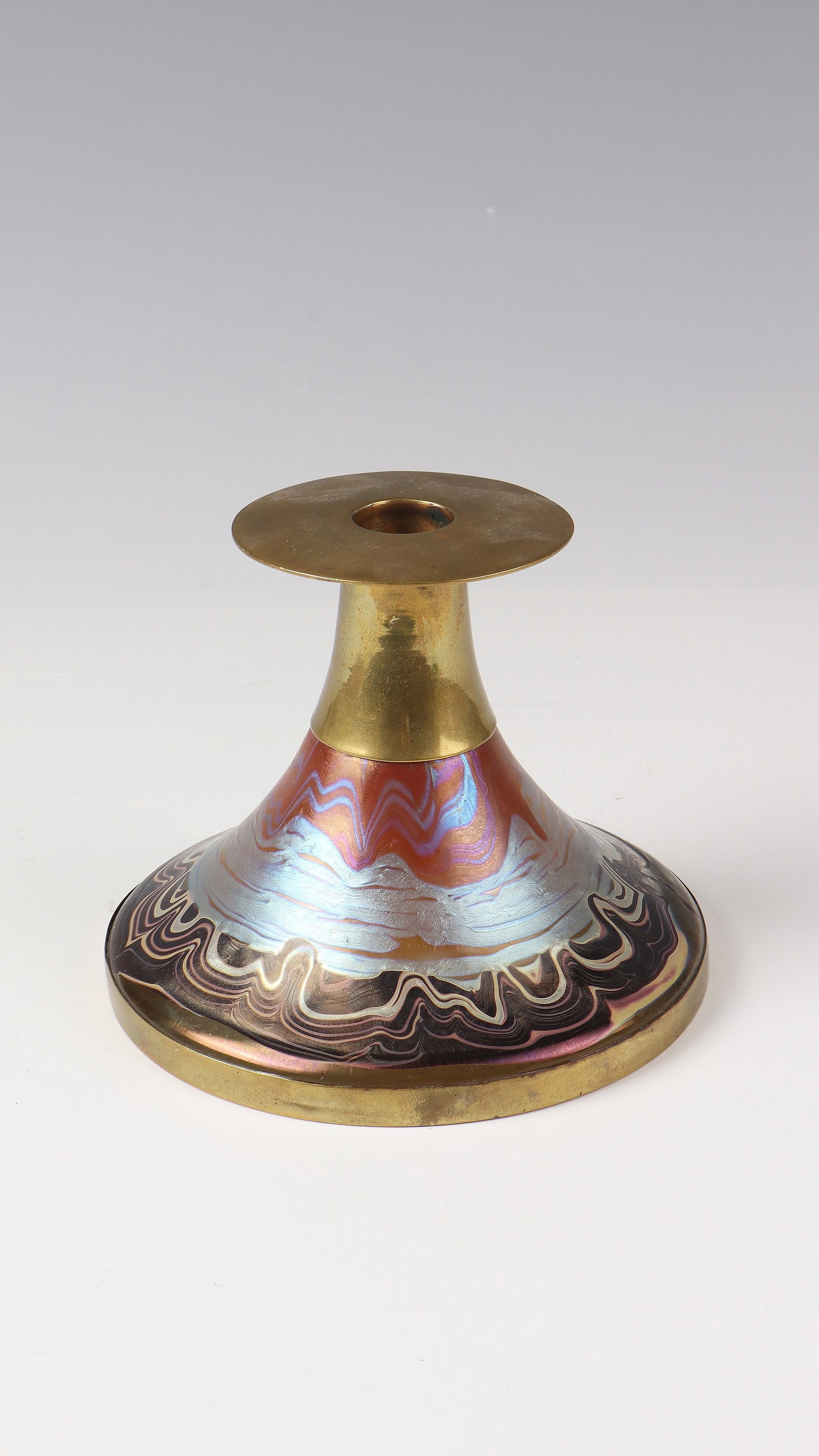Candlestick ''Opal Phänomen Gre 358'': Candlestick ''Opal Phänomen Gre 358'' Franz Hofstötter (décor), Loetz widow, Klostermühle, for E. Bakalowits' sons, Vienna 1901 Colourless glass with delicate white opal underlay. Outside wound