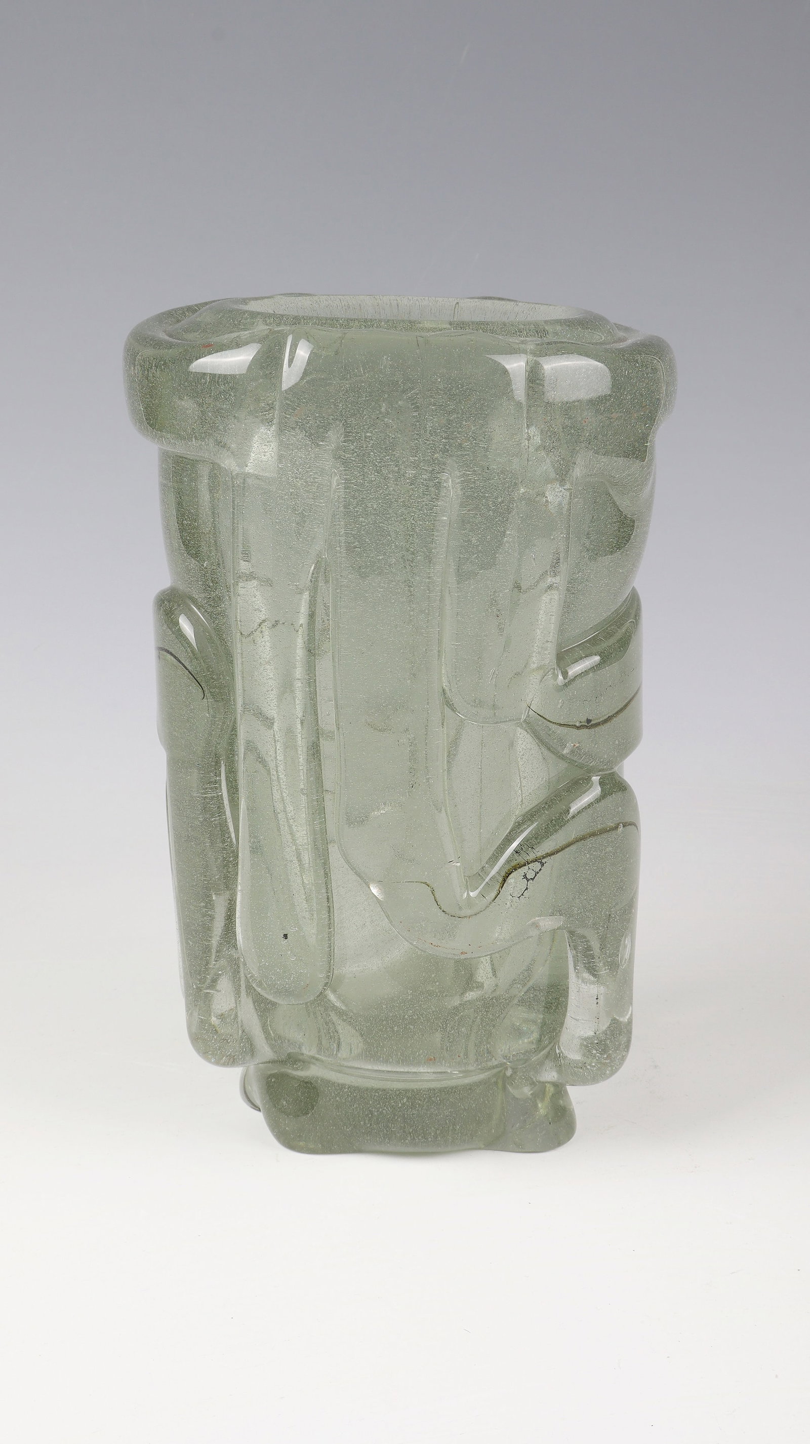 Vase: Vase Henri Navarre, France, c. 1930/1932 Colourless, slightly greenish, thick-walled glass, blown and shaped, strongly blistered. Inscribed on the underside: 774 H. NAVARRE. H. 23.5 cm.