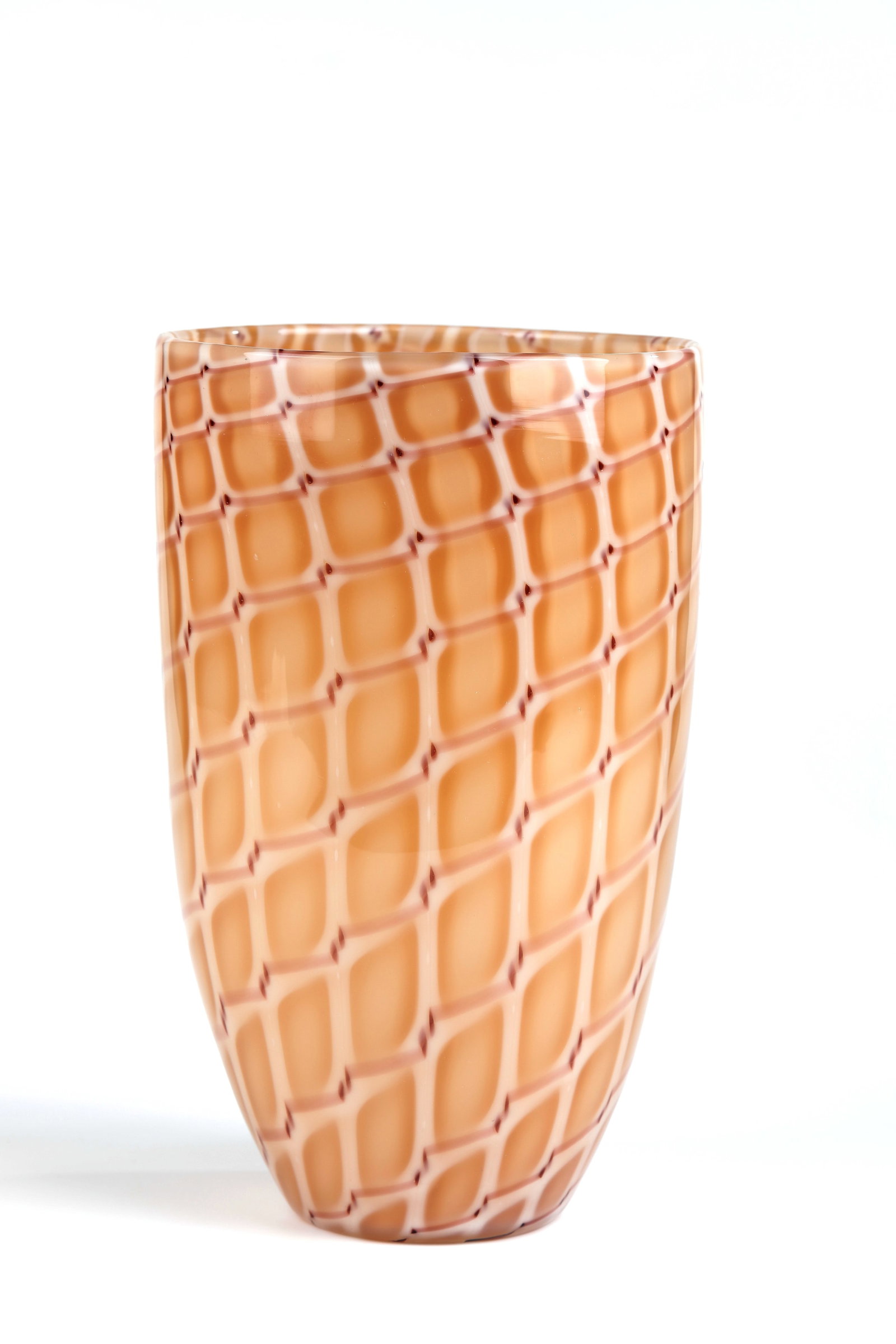 Vase ''A losanghe'': Vase ''A losanghe'' Archimede Seguso, Murano, 1951 Colourless glass with densely melted rectangular plates in opalescent ochre with a fine violet contour. Original adhesive label of the manufactory. H