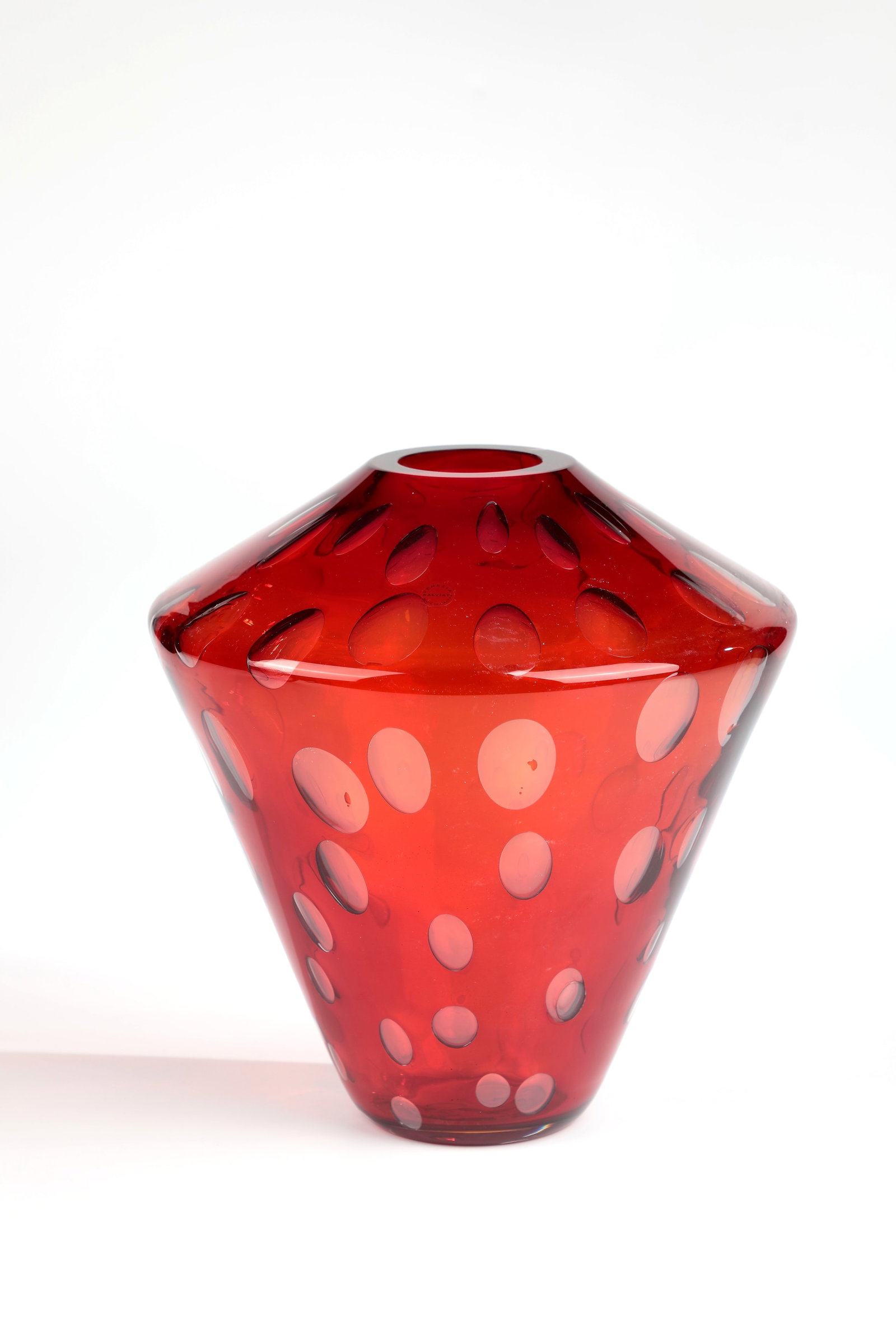 Handle vase ''Rigati'': Handle vase ''Rigati'' Anna Gili (design) 1996, Salviati, Murano Colourless glass with alternating melted glass rods in green, orange and yellow. Underside inscribed: SALVIATI (etching stamp). H. 34 c