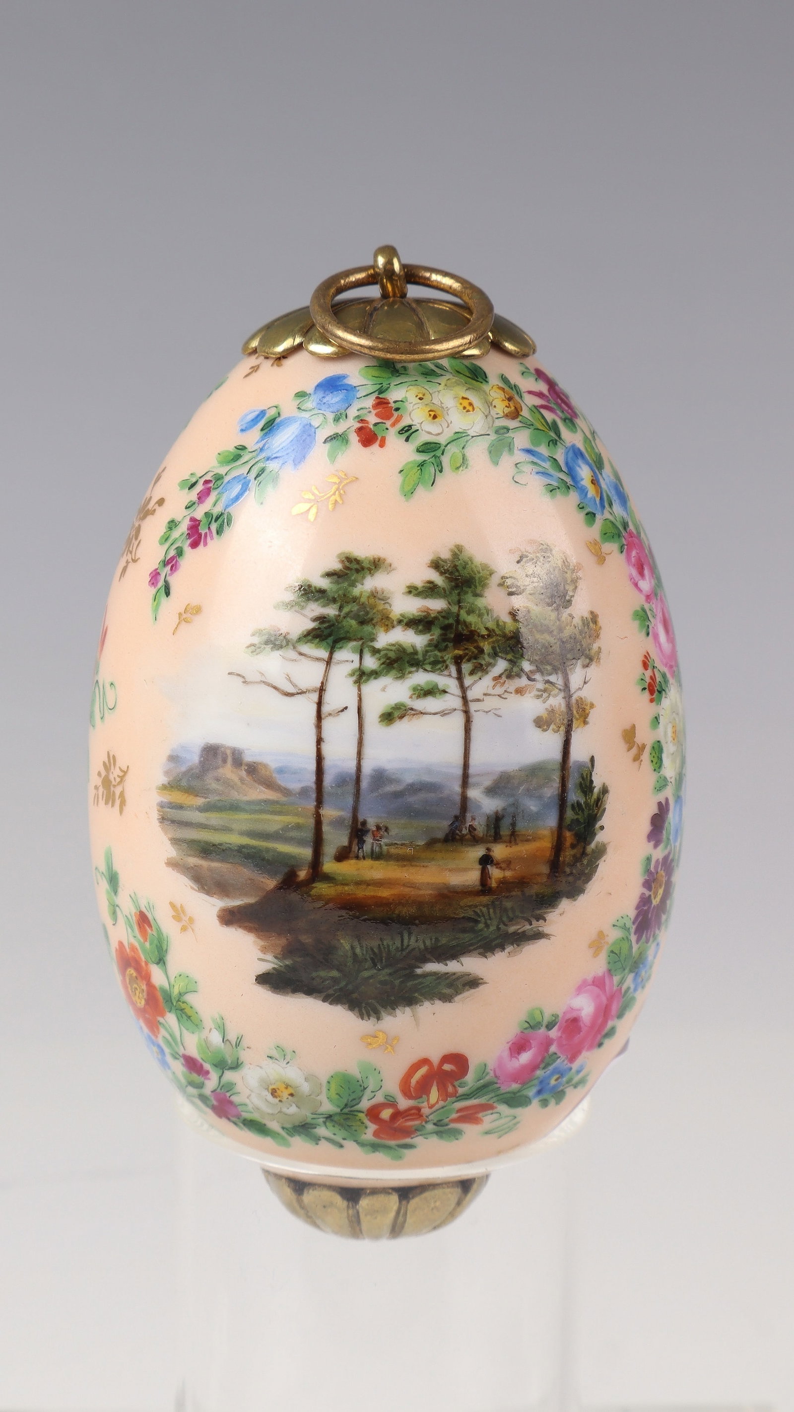 Porcelain egg with views of Dresden and Saxon Switzerland: Porcelain egg with views of Dresden and Saxon Switzerland Royal Porcelain Manufactory Berlin, (attributed), after 1871 porcelain, coloured overglaze decoration with skin-coloured background: polychrom