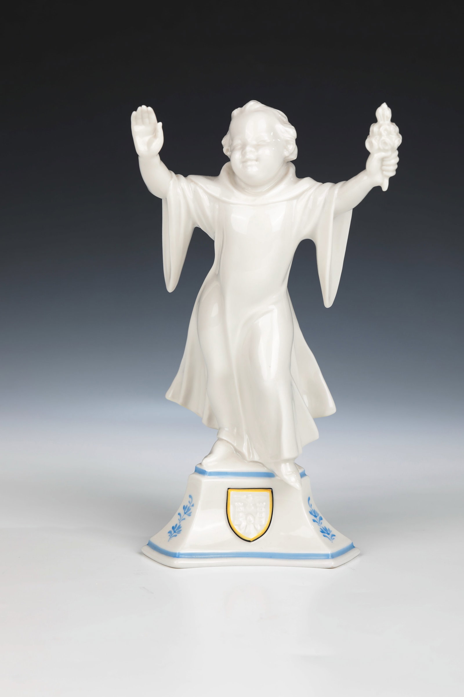 ''Münchner Kindl'': ''Münchner Kindl'' Porcelain Manufactory Allach, designed by Karl Himmelstoss, 1940 White glazed porcelain with colourfully decorated base. This model was made for the 1st winner of the flower