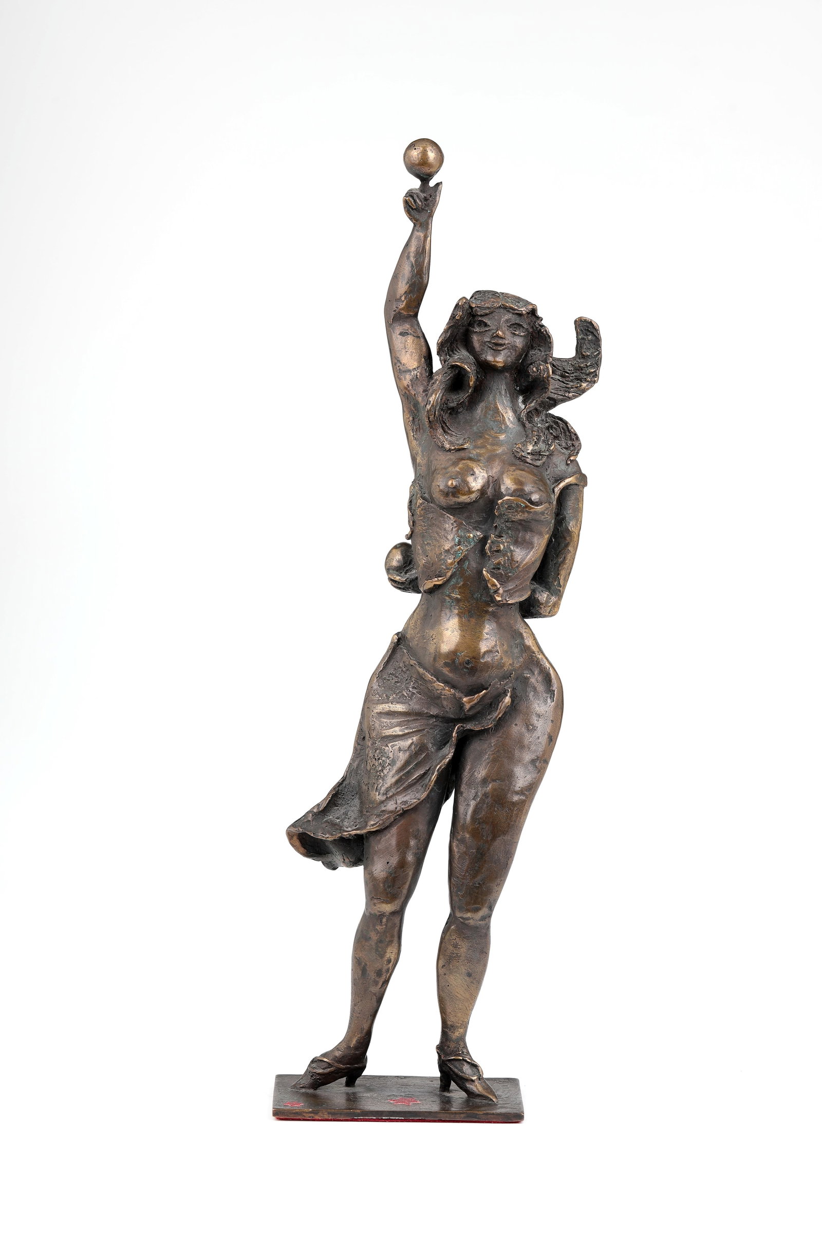 Girl with balls: Girl with balls Bele Bachem ( Düsseldorf 1916 - 2005 Munich ) 1971 Bronze, golden brown patina. Standing female nude with a ball in each hand. Monogrammed on the rectangular plinth ''BB'' (stamped). 