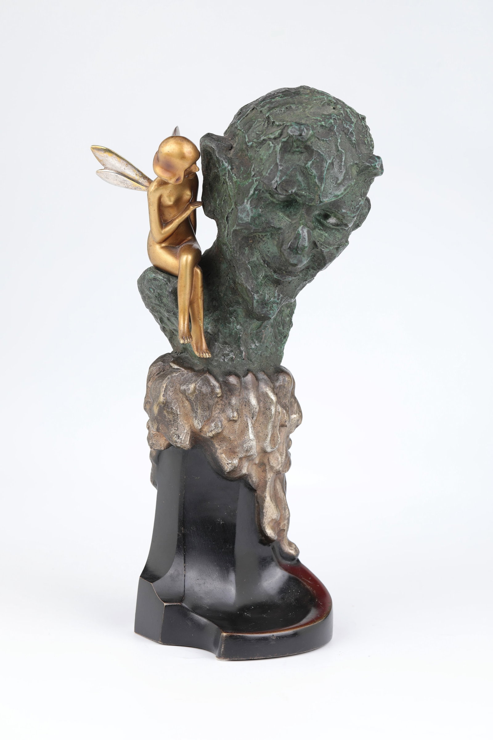 ''The Secret'': ''The Secret'' Roland Paris ( Vienna 1894 - 1945 ?winouj?cie ) around 1925 Bust of a horned, smiling faun standing on a densely overgrown pedestal, listening to the words whispered in his ear by a win