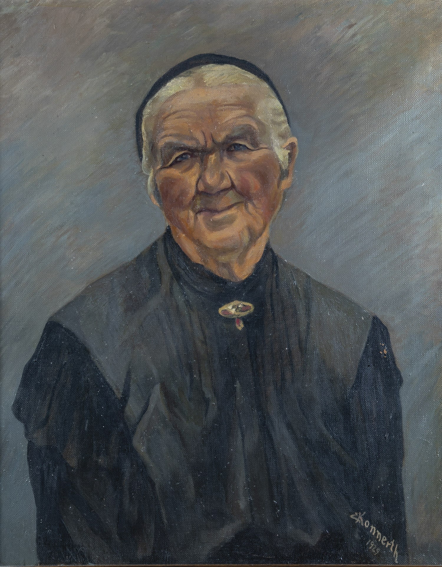 Ernestine Konnerth-Kröner: Ernestine Konnerth-Kroner Hermannstadt 1893 - Schwäbisch Hall 1973 Portrait of an old woman. Oil on canvas. Signed lower right and dated ''1929''. 68.5 x 555 cm. Framed.