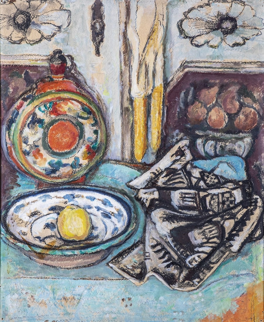 Ernestine Konnerth-Kröner: Ernestine Konnerth-Kroner Hermannstadt 1893 - 1973 Schwäbisch Hall Still Life. Mixed media on cardboard. Unsigned. 64 x 54 cm. Framed.