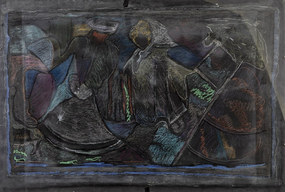 Ernestine Konnerth-Kröner: Ernestine Konnerth-Kroner Hermannstadt 1893 - 1973 Schwäbisch Hall Design for a church window. Pastel chalk on paper. Unsigned. 50 x 70 cm. Framed.