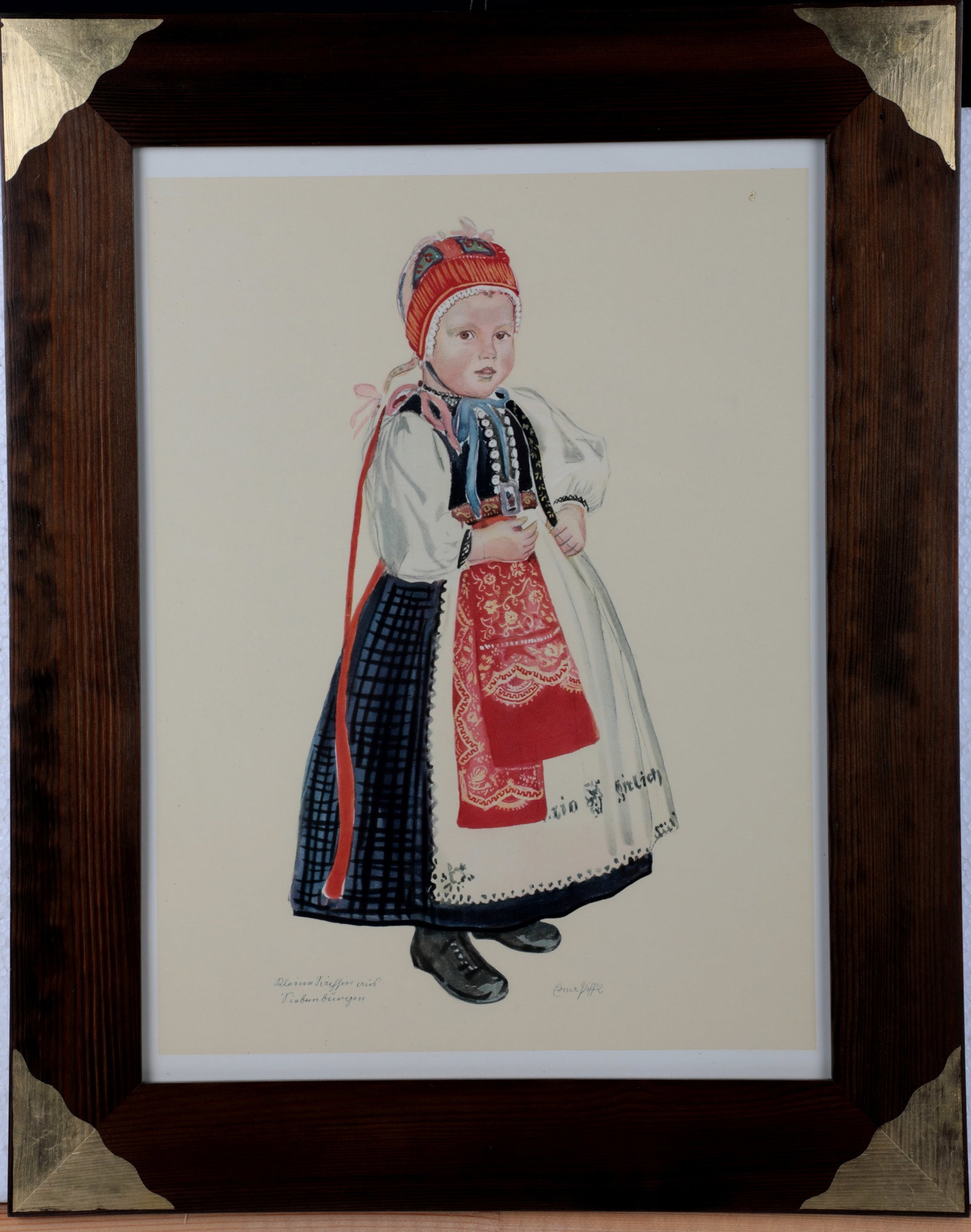 Erna Piffl: Erna Piffl, Austria, 1904-1987, print after watercolour. Little girl in Transylvanian costume. 55 x 53 cm