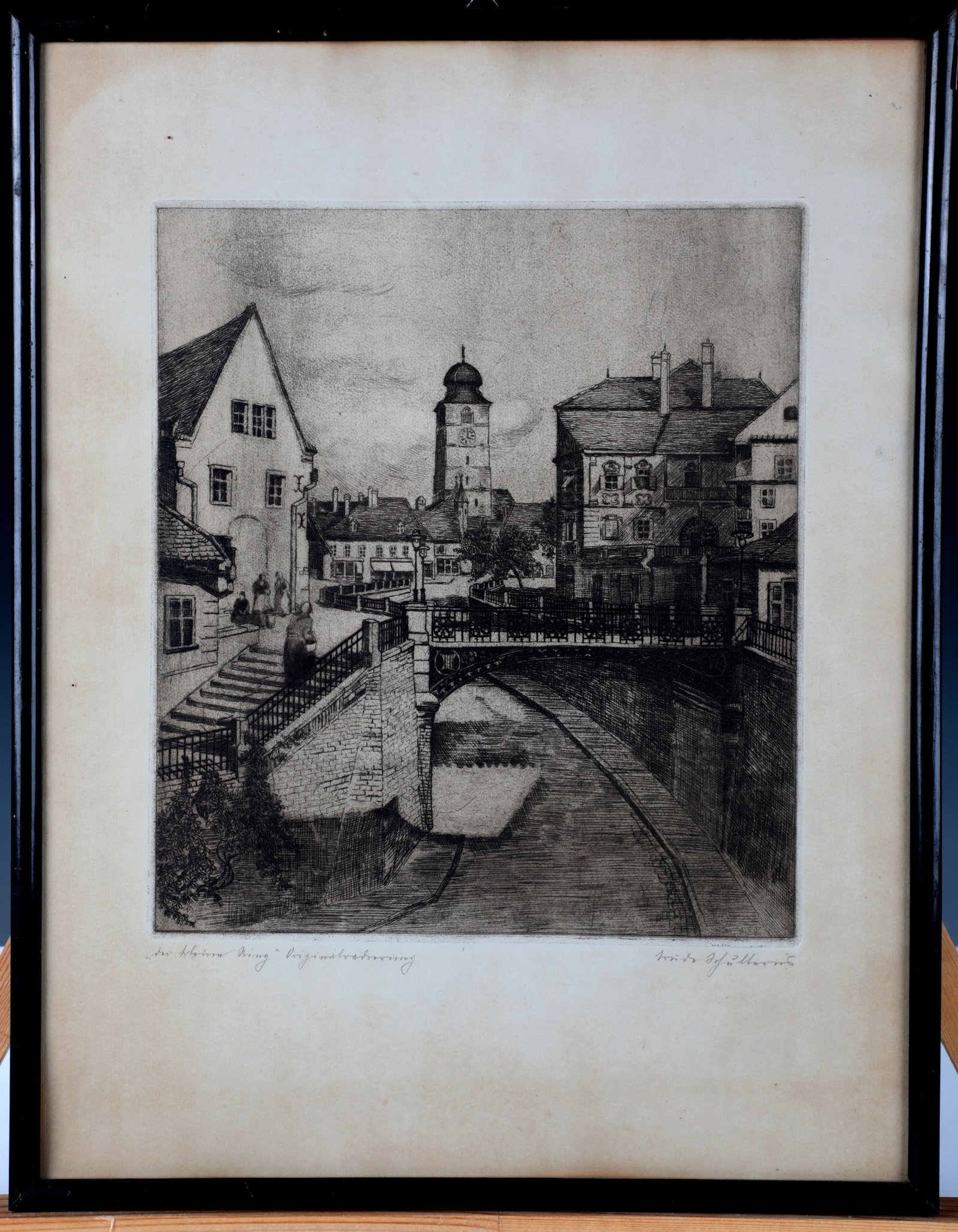 Trude Schullerus: Trude Schullerus 1889 Agentheln - 1981 Sibiu Mixed lot of two graphics with a view of the Bridge of Lies and the Town Hall Tower in Sibiu, as well as the pulpit and organ in the parish church in