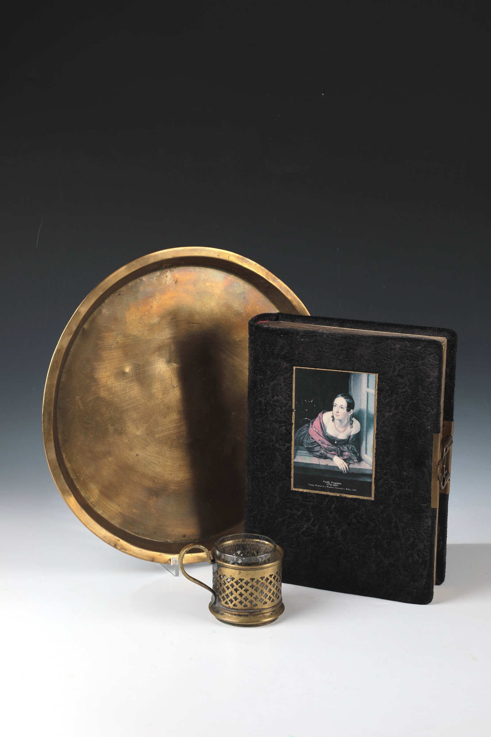 Tea glass holder, photo album and tray (1 of 1)