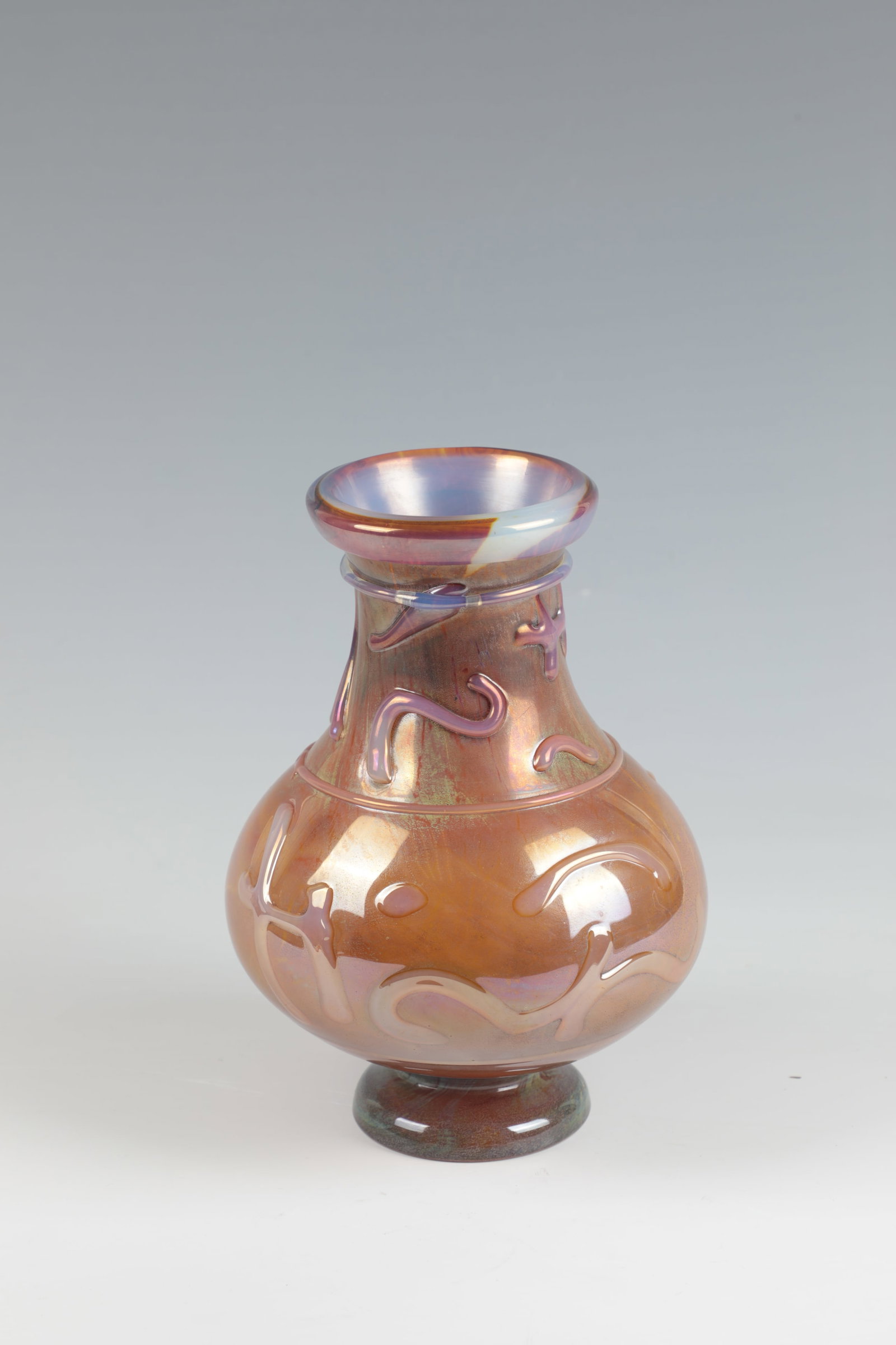 Vase ''Magma con Greche'': Vase ''Magma con Greche'' Ermanno Nason (design), Vetreria Gino Cenedese, Murano, 1964 Colourless glass with white opal underlay. Between the layers purple and amber powder melting. On the outer