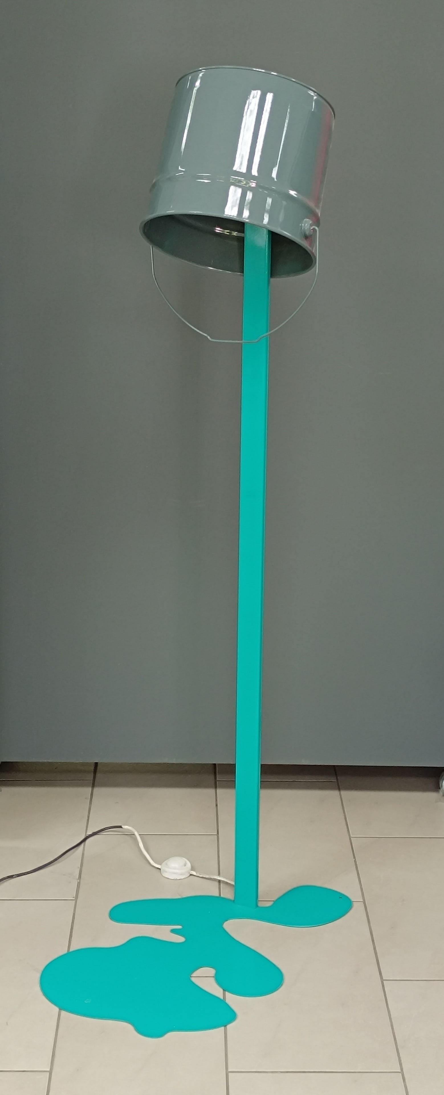 Floor lamp ''Oups!'': Floor lamp ''Oups!'' Nathalie Be (Design) Metal. Mint green lacquered. Removable, grey lacquered lampshade. Electrified. function checked. H. 165 cm. Electrified objects are offered without testing