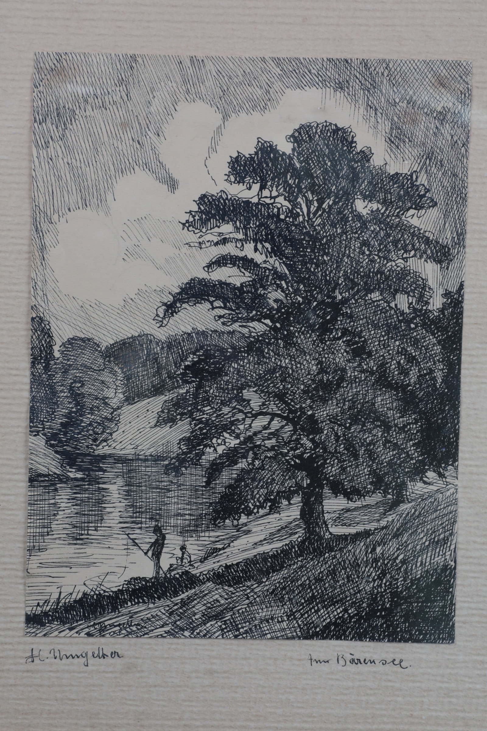 Hermann Ludwig Umgelter: Hermann Ludwig Umgelter 1891 Botnang - 1962 Stuttgart Three framed drawings, consisting of a watercolour pencil drawing and two pen and ink drawings, all signed and framed behind glass. The frames hav