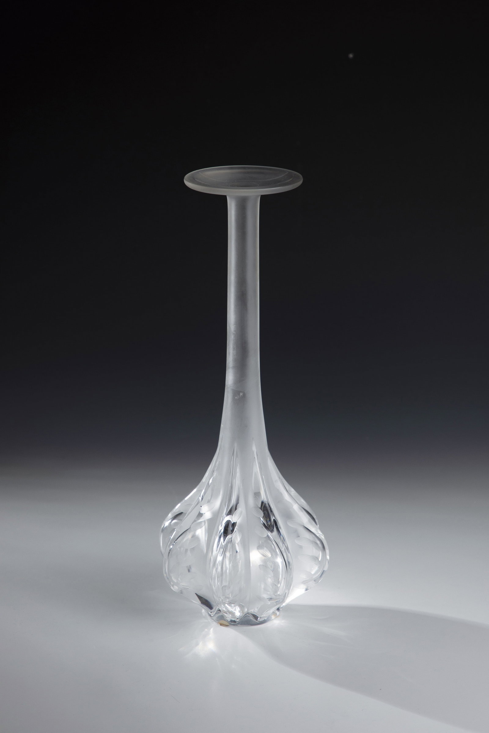 Long-neck vase: Long-neck vase Marie-Claude Lalique, second half of the 20th century Colourless glass, pressed into the mould, cut and cut and finished with polish. Underside inscribed in engraving: Lalique France.