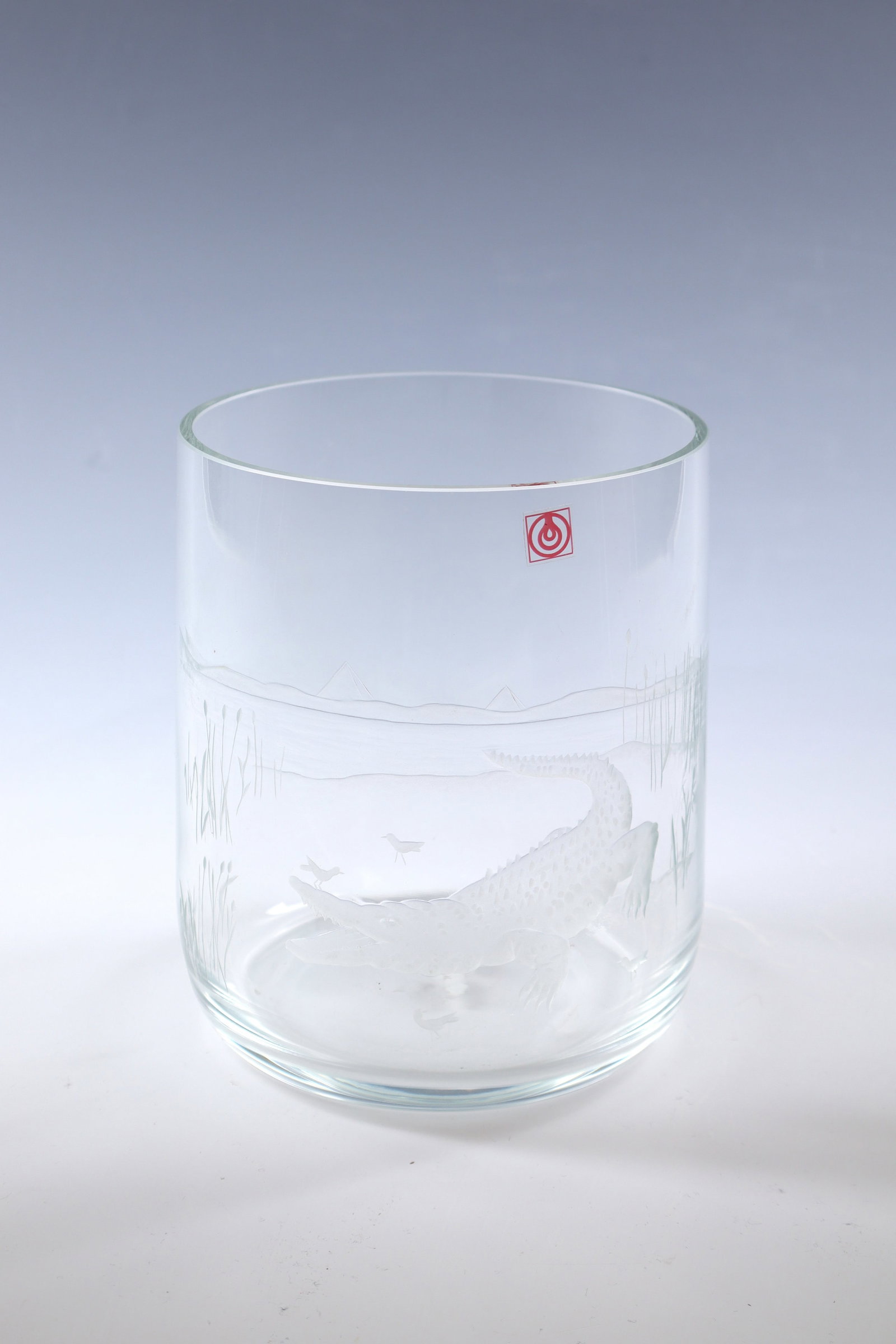 Vase: Vase Glass School Eisenbrod (Zelezný Brod), 1990s Colourless glass with frontally engraved animal and landscape scene: crocodile and pyramids in partly blown engraving. Original adhesive label