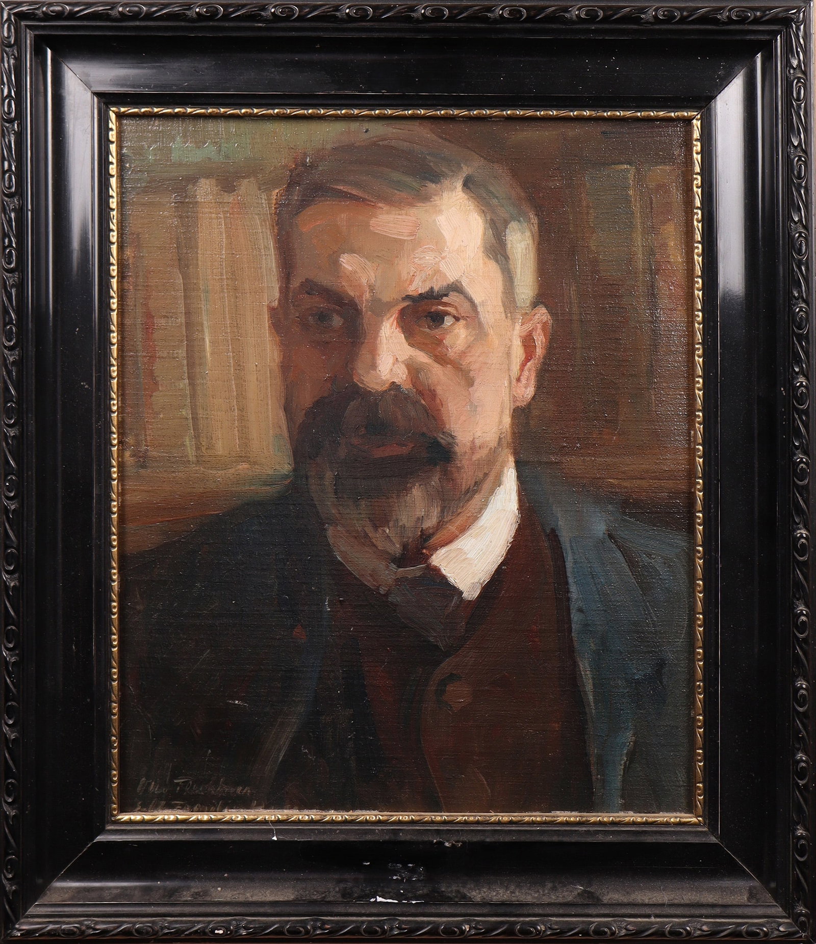 Otto Flechtner: Otto Flechtner 1881 Weißenfels/ Saale - 1952 Utting/ Ammersee A portrait of a man with a distinctive moustache and beard, dressed in a suit with a white shirt collar. His gaze is directed outward