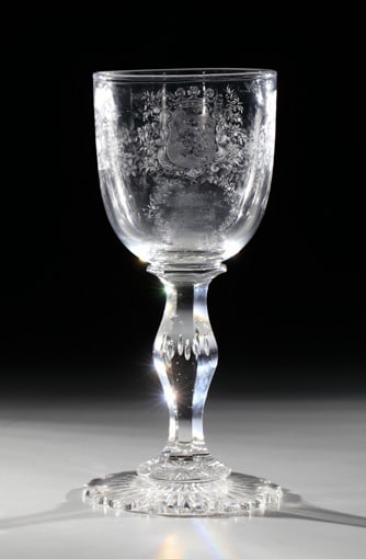Cup in honour of the Prince of Orange-Nassau: Goblet in honour of the Prince of Orange-Nassau, Amsterdam, Daniel Henriques de Casto, M. 19th century. Faceted baluster shaft with four pierced air bubbles. Circumferential decoration in diamond