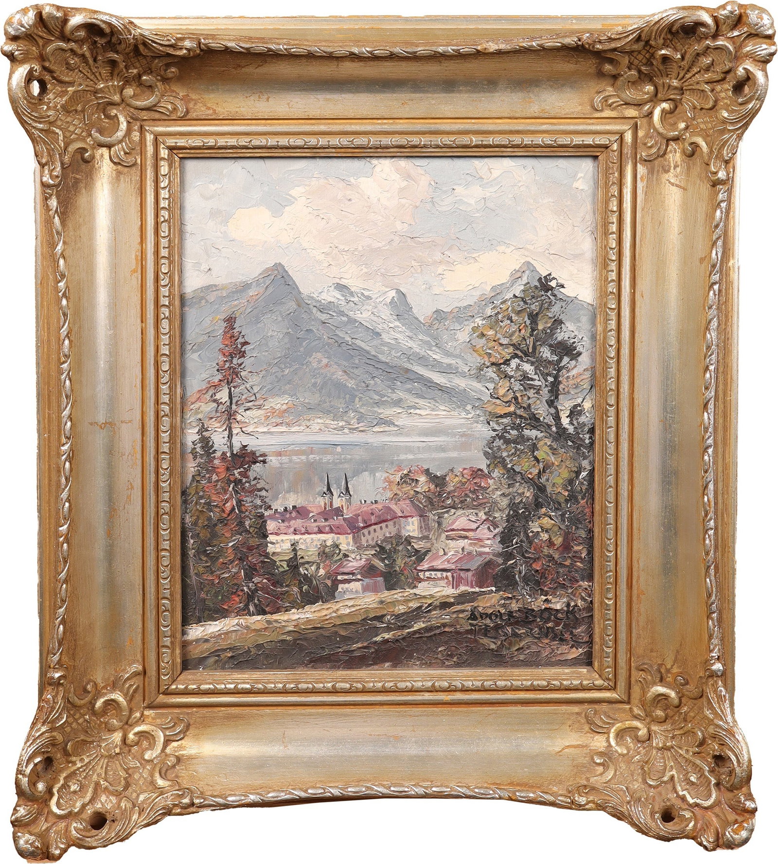 A. Böck: A. Böck German, 20th century Tegernsee, oil on hardboard, right. signed and inscribed below. Framed in decorative frames. Frame 45 x 38.5 cm. A. Böck deutsch, 20. Jahrhundert Tegernsee,