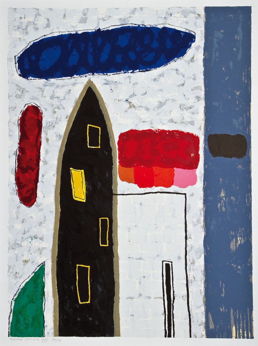 Harrie Gerritz: Harrie Gerritz 1940 in Wychen/NL - lebt und arbeitet in den Niederlanden o.T. (Wolken vor schwarzem Turm). 1999. Serigraphie auf leichten Karton. Unten links mit Bleistift signiert, datiert und nummer