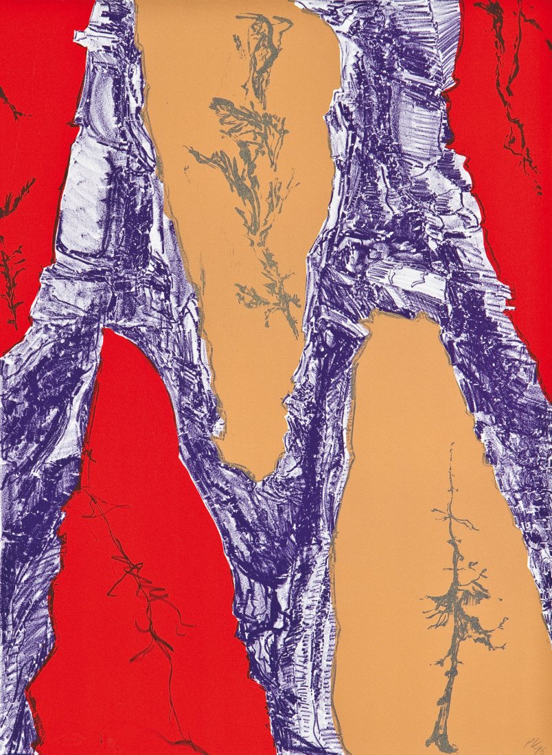 Per Kirkeby: Per Kirkeby 1938 Kopenhagen - lebt und arbeitet u.a. in Kopenhagen und Frankfurt a.M. o.T. 1996 Farblithographie auf BFK-Rives France (Prägestempel sowie Trockenstempel ''HOSTRUP-PEDERSEN LITHO *JOHA