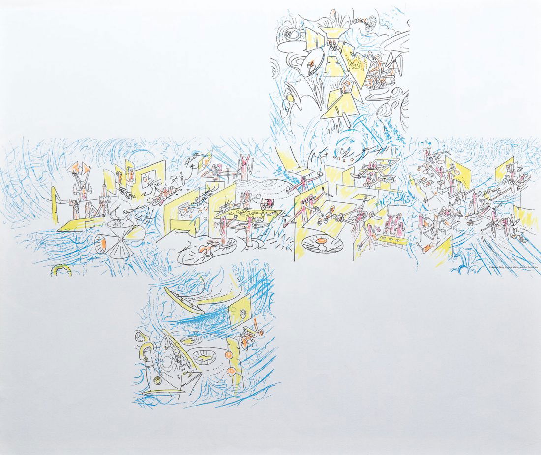 Roberto Matta: Roberto Matta 1911 Santiago de Chile - 2002 Civitavecchia, Italien Le dos du dé. 1980. Farblithographie auf Velin, zweiseitig bedruckt. Unten mittig mit Bleistift nummeriert ''26/50'', rechts signier