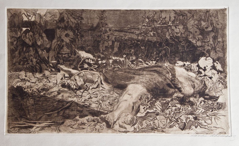 Käthe Kollwitz: Käthe Kollwitz 1867 Königsberg - 1945 Moritzburg Vergewaltigt. 1907/21. Radierung mit Aquatinta auf Velin. Unten rechts mit Bleistift signiert, in der Platte datiert. Papier verso stockfleckig, Rän