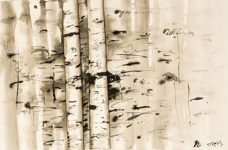 Nikola Owtschinikow: Nikola Owtschinikow geb. 1925 Im Nebel. Tusche auf Bütten. Rechts unten in Kyrillisch signiert. Hinter Glas und Passepartout gerahmt. 38,5 x 59 cm Nicolai Ovtchinikov (born 1925). Im Nebel. Ink on ha