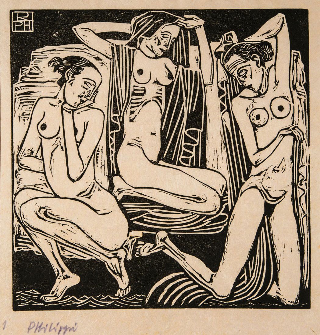 Robert Philippi: Robert Philippi 1877 Graz - 1959 Wien Mappenwerk. Zehn Holzschnitte. 1923. Holzschnitt auf Japanpapier. Jeweils links unten signiert und durchnummeriert von 1-10, im Stock monogrammiert ''RPH'', Titel