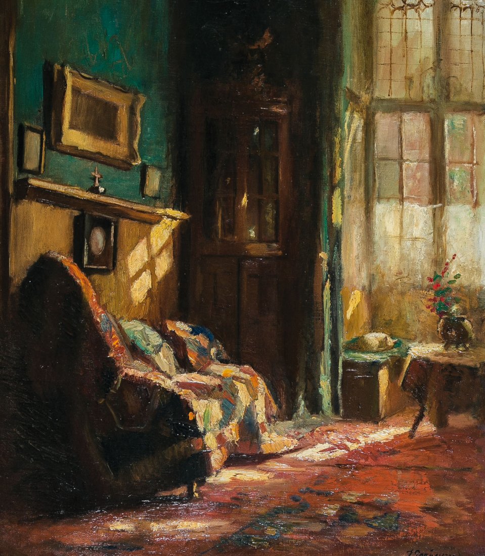 Jacob Dooijewaard: Jacob Dooijewaard 1876 Amsterdam - 1969 Laren Interieur. Öl auf Leinwand, im Randbereich min. rest. Rechts unten signiert. Gerahmt. 68,5 x 60,5 cm Interior. Oil on canvas, border area slightly restor