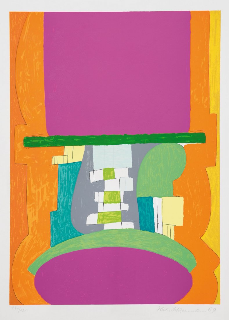 Max Ackermann: Max Ackermann 1887 Berlin - 1975 Unterlengenhardt o.T. 1969. Farbserigrafie auf Bütten. Unten rechts mit Bleistift signiert und datiert, links nummeriert ''120/120''. Leichte Knickfalten, min. versch