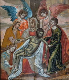 Tafelbild: Pietà mit Engeln