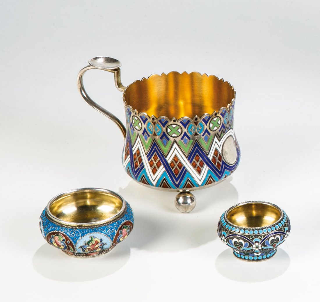 Zwei Cloisonnè-Email Schälchen und Teeglas (1 of 1)