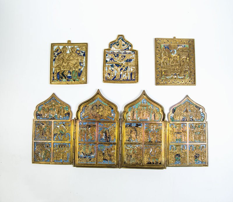 Bronze Tetraptychon und drei Bronzeikonen (1 of 1)