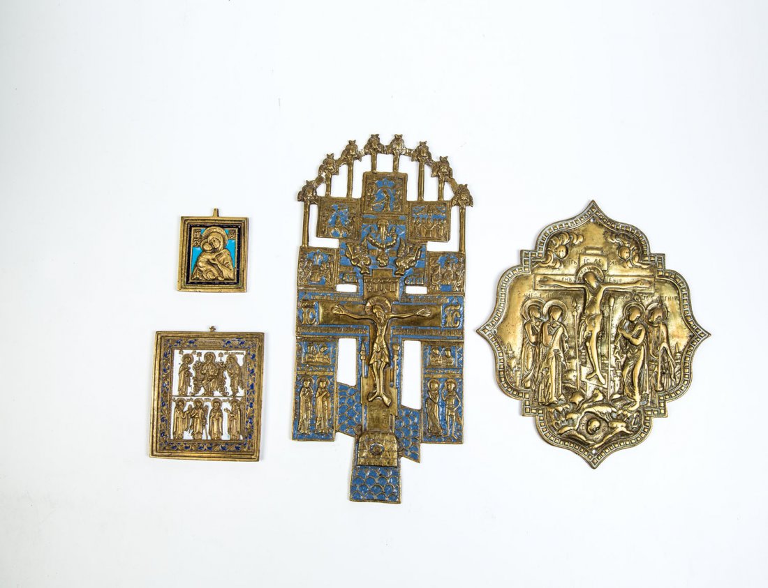 Buchbeschlag, Hauskreuz und zwei Bronzeikonen (1 of 1)