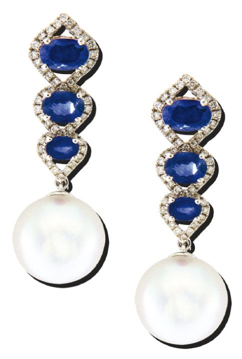 Diamantohrhänger mit Saphiren und Südsee-Perlen (1 of 1)