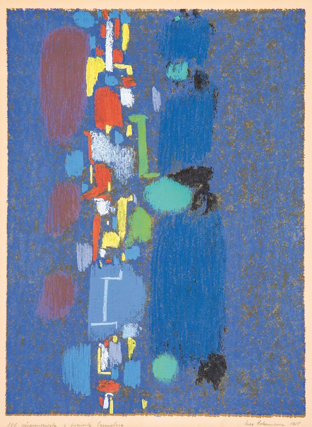 Max Ackermann: German: Max Ackermann 1887 Berlin - 1975 Bad Liebenzell Abstrakte Komposition. Farbserigraphie. Unten rechts signiert und datiert 1958, bez. ''100 nummerierte u. signierte Exemplare''. Minim. fleckig,