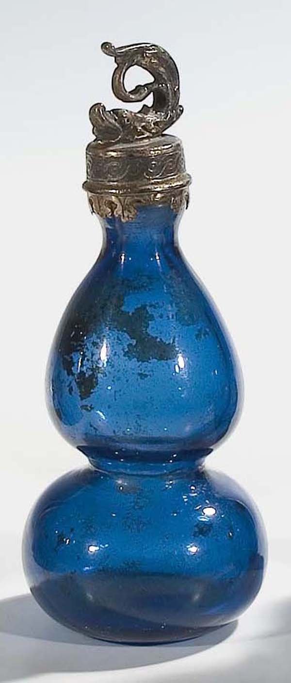 Seltene Kürbisflasche aus kobaltblauem Glas