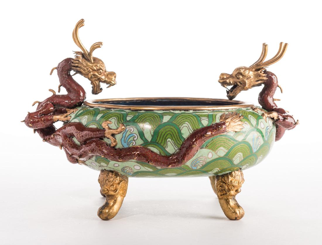 Qing Cloisonne Jardiniere, Dragon Mounts (1 of 10)