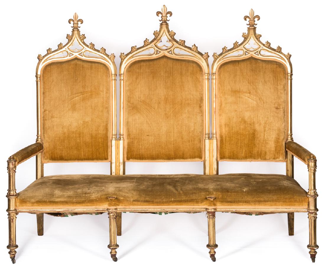 American Gothic Revival Gilt Settee (1 of 15)