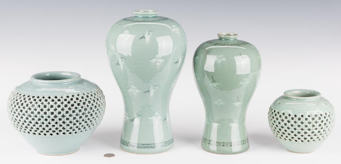 4 Korean Porcelain Celadon Inlaid Vases (1 of 10)