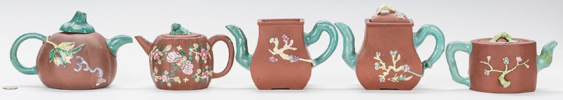 5 Chinese Yixing Teapots w/ Enameled Decoration (1 of 16)