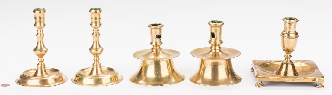 5 Early Brass Candlesticks, inc. Capstan (1 of 19)