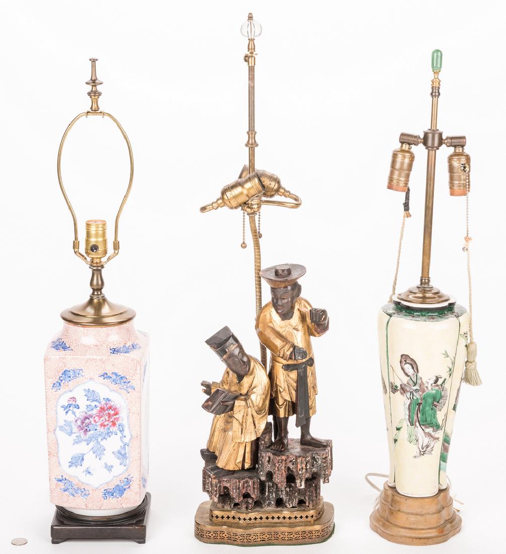 3 Lamps incl Chinese Parcel Gilt Scholars lamp (1 of 15)