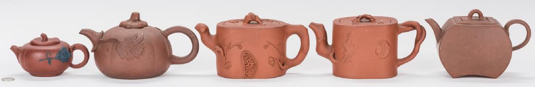 5 Chinese Yixing Teapots, 4 w/ Foliate Decoration (1 of 14)